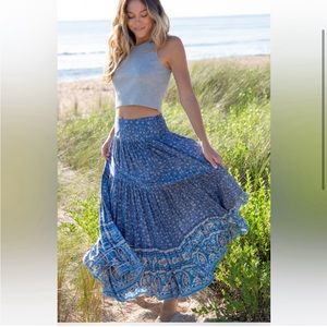 Natural Life Hanna Convertible Maxi Skirt - Blue Floral Border Size Large